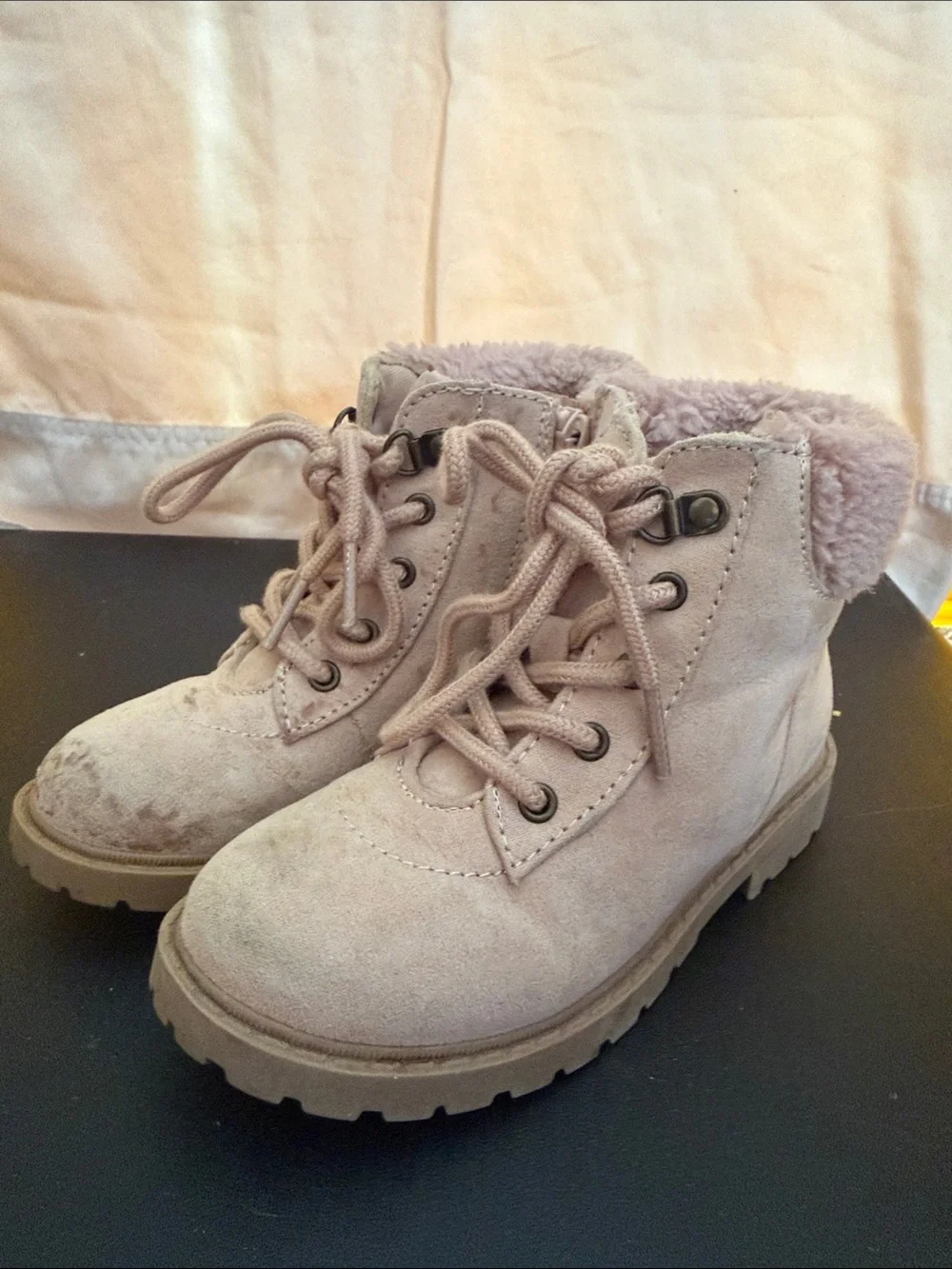 Old Navy Girls Pink Lace-Up Faux-Fur Ankle Boots